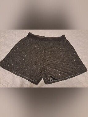 Macro Light Black Sequin Girls Shorts - Stylish Sparkle Sz XL